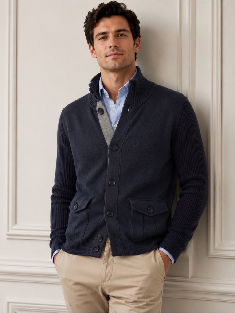 Canterbury of New Zealand Cardigan Mens M Blue Button up Sweater Academia $168